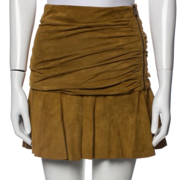 Veronica Beard XS Suede Skirt Short Gathered Brown Leather Mini NWT - Picture 10 of 11